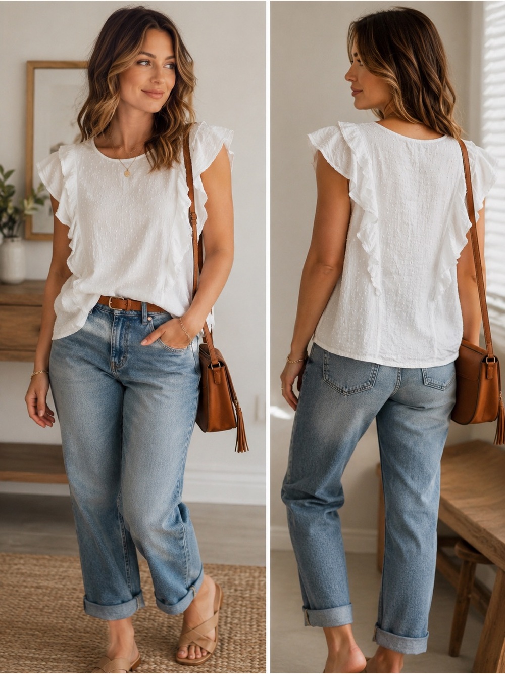 Old Navy White Ruffle Sleeve Swiss Dot Blouse